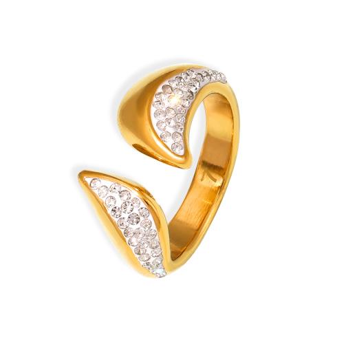 Titantium Cruach Finger Ring, Cruach Tíotáiniam, 18K ór plátáilte, jewelry faisin & do bhean & le rhinestone, Méid:7, Díolta De réir PC