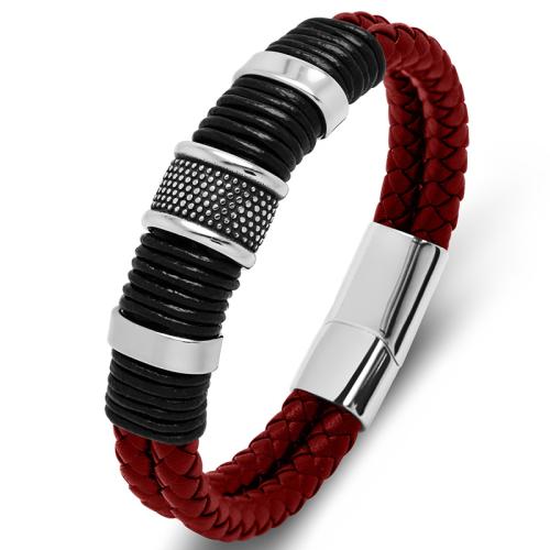 PU Leather Cord Bracelets 304 Stainless Steel with Microfiber PU handmade Unisex Sold By PC