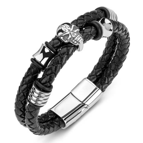 PU Leather Cord Bracelets 304 Stainless Steel with PU Leather handmade Unisex Sold By PC