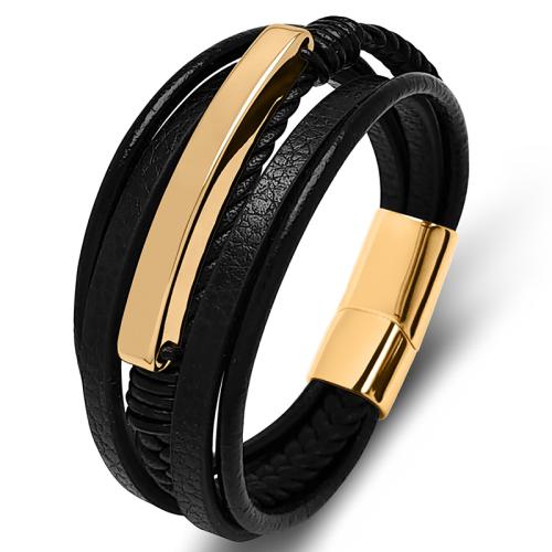 PU Leather Cord Bracelets 304 Stainless Steel with Microfiber PU handmade Unisex Sold By PC