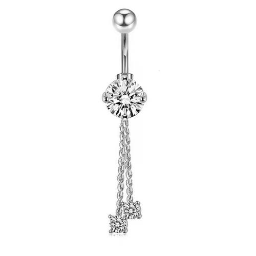 Brass Belly Ring   plated & micro pave cubic zirconia & for woman silver color Sold By PC