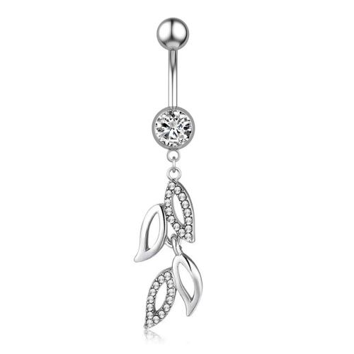 Stainless Steel Belly Ring 304 Stainless Steel & micro pave cubic zirconia & for woman silver color Sold By PC