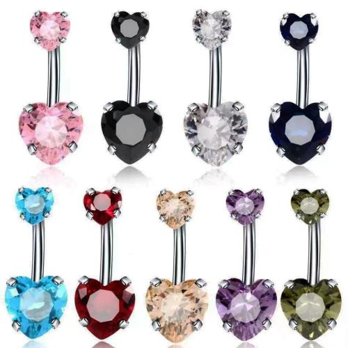 Stainless Steel Belly Ring, 304 Stainless Steel, Unisex & micro pave cubic zirconia, more colors for choice, Sold By PC