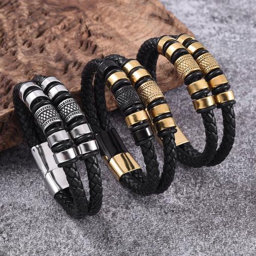 PU Leather Cord Bracelets 316 Stainless Steel with Magnet & PU Leather Vacuum Ion Plating Double Layer & Unisex Sold By PC