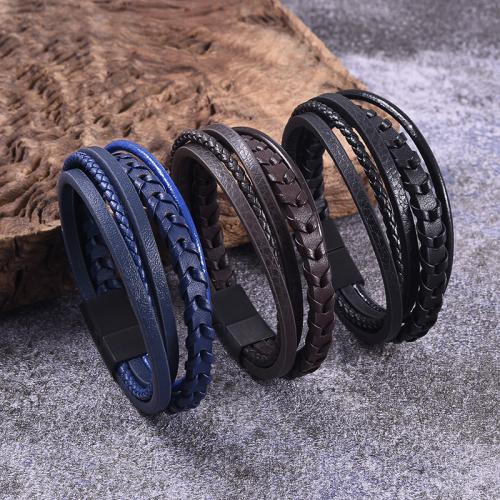 PU Leather Cord Bracelets 316 Stainless Steel with Magnet & PU Leather Vacuum Ion Plating multilayer & for man Sold By PC