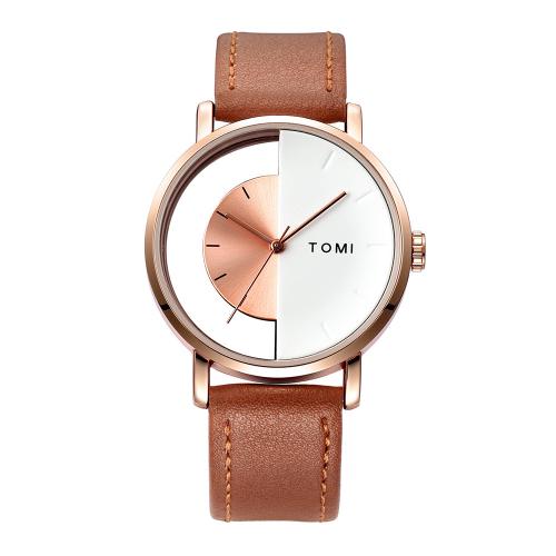 Zinc Alloy Watch Bracelet with PU Leather & Glass & 304 Stainless Steel Round plated Chinese movement & Unisex & hollow Length Approx 20-25 cm Sold By PC