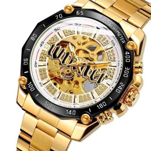 304 Stainless Steel Watch Bracelet with Glass & Zinc Alloy Round plated stem-winder & for man & with rhinestone Length Approx 21 cm Sold By PC