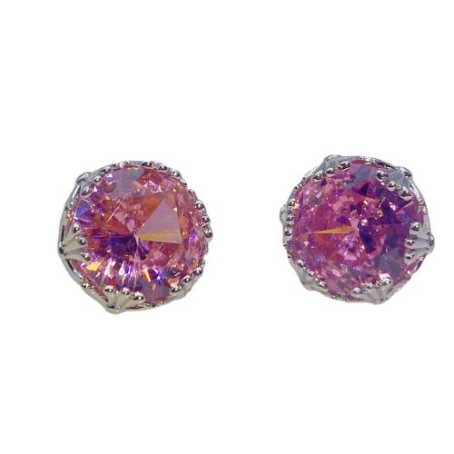 Boucles d'oreilles en laiton zircon cubique pavent, bijoux de mode & pavé de micro zircon & pour femme, rose, 15x15mm, Vendu par paire