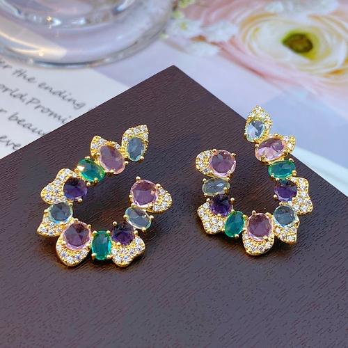 Cubic Zirconia Micro Pave Brass Earring fashion jewelry & micro pave cubic zirconia & for woman multi-colored Sold By Pair