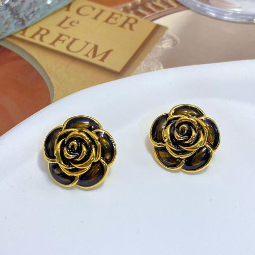 Brass Stud Earring Flower fashion jewelry & for woman & enamel Sold By Pair