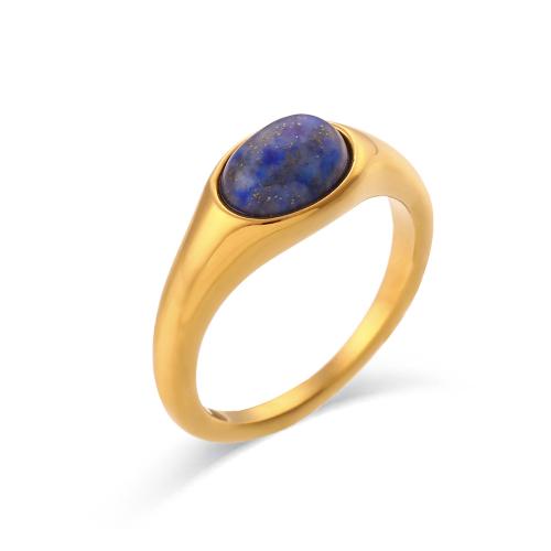 Vinger Ring in edelstaal, 304 roestvrij staal, met Lapis Lazuli, mode sieraden & verschillende grootte voor keus & voor vrouw, gouden, Verkocht door PC