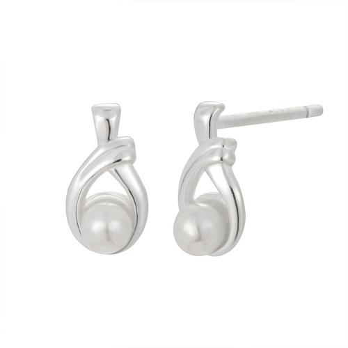 925 Sterling Silver Stud Earrings with Shell Pearl fashion jewelry & for woman Sold By Pair