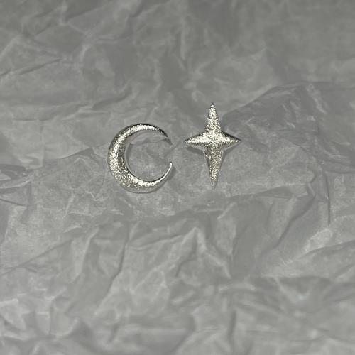 Sterling Silver Jewelry orecchino, 925 sterline d'argento, Luna e Stella, gioielli di moda & per la donna, Moon:0.8x1.2cm; Stars:0.9cm, Venduto da coppia