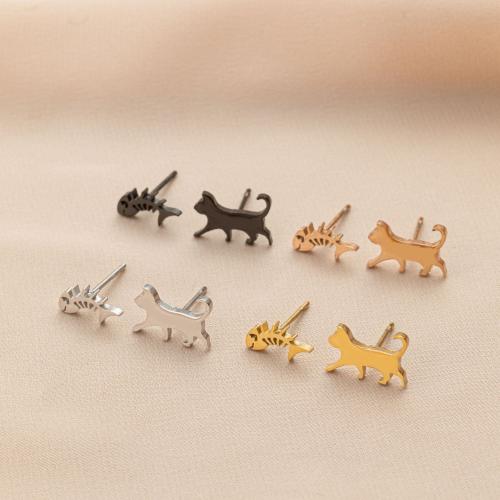 Asymmetric Earrings 304 Stainless Steel Cat plated for woman Sold By Bag