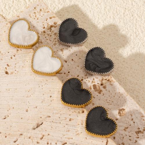 Stainless Steel Stud Earrings 304 Stainless Steel Heart plated for woman & enamel Sold By Pair