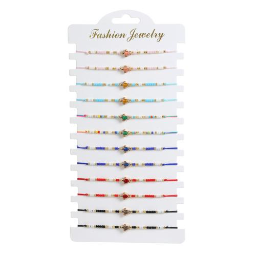 Seedbead Armband-Set, met Knoopkoord & Zinc Alloy, handgemaakt, mode sieraden & voor vrouw, gemengde kleuren, Lengte 16-26 cm, 12pC's/Stel, Verkocht door Stel