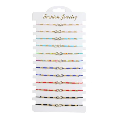 Zinc Alloy Armband-Set, met Knoopkoord & Seedbead, handgemaakt, mode sieraden & voor vrouw, gemengde kleuren, Lengte 16-26 cm, 12pC's/Stel, Verkocht door Stel