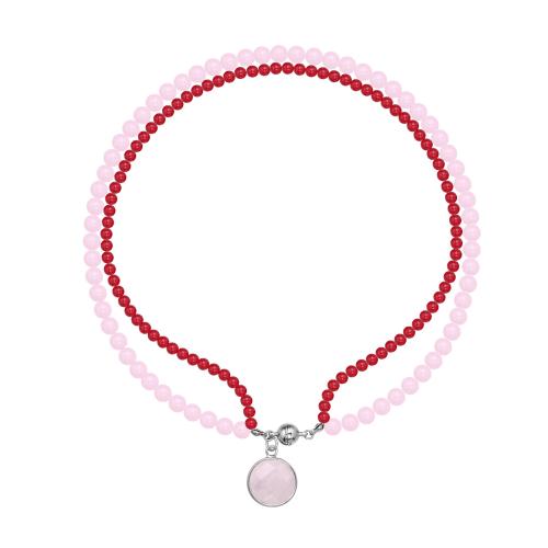 Collier en laiton, avec Des billes de verre & Pierre naturelle, Double couche & styles différents pour le choix & pour femme, Longueur 15.35 pouce, Vendu par PC