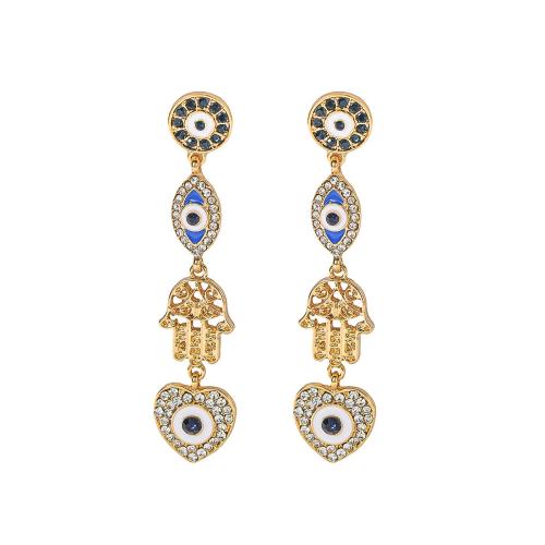 Evil Eye Øreringe, Zinc Alloy, 18K forgyldt, forskellige stilarter for valg & for kvinde & med rhinestone, Solgt af par