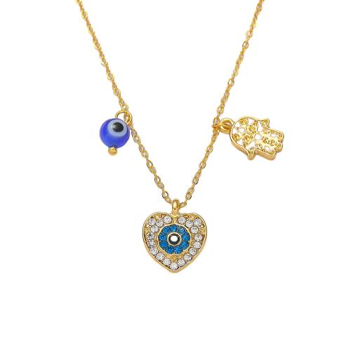 Evil Eye smykker halskæde, Zinc Alloy, 18K forgyldt, forskellige stilarter for valg & for kvinde & emalje & med rhinestone, Solgt af PC