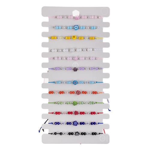 Bracelets Murano, chalumeau, avec Cordon de noeud & cristal, fait à la main, bijoux de mode & pour femme, couleurs mélangées, Longueur 16-26 cm, 12PC/fixé, Vendu par fixé