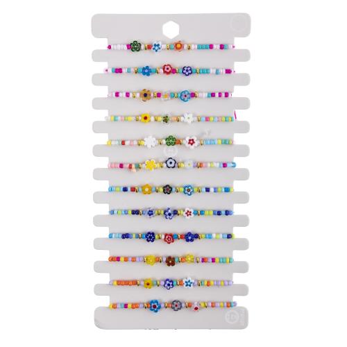 Bracelets Murano, chalumeau, avec Cordon de noeud & cristal, fait à la main, bijoux de mode & pour femme, couleurs mélangées, Longueur 16-26 cm, 12PC/fixé, Vendu par fixé