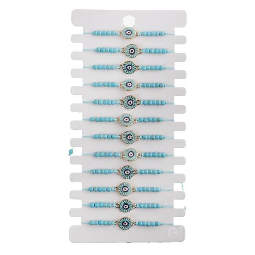 Evil Eye sieraden Armband, Zinc Alloy, met Knoopkoord & turkoois, handgemaakt, mode sieraden & uniseks & glazuur, blauw, Lengte 16-26 cm, 12pC's/Stel, Verkocht door Stel