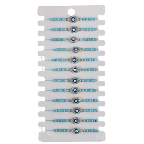 Evil Eye sieraden Armband, Zinc Alloy, met Knoopkoord & turkoois, handgemaakt, mode sieraden & uniseks & glazuur, blauw, Lengte 16-26 cm, 12pC's/Stel, Verkocht door Stel