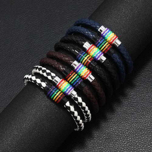 PU leder koord armbanden, Zinc Alloy, met Magneet & PU, plated, uniseks, meer kleuren voor de keuze, nikkel, lood en cadmium vrij, Lengte 21.5 cm, Verkocht door PC