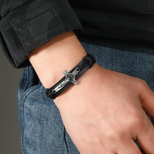 PU leder koord armbanden, Zinc Alloy, met PU & Wax, plated, Verstelbare & voor de mens, meer kleuren voor de keuze, nikkel, lood en cadmium vrij, Lengte 18-23 cm, Verkocht door PC