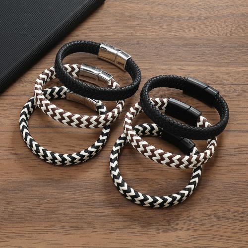 PU Cord Armbånd, Zinc Alloy, med Magnet & PU, forgyldt, for mennesket, flere farver til valg, nikkel, bly & cadmium fri, Længde 21.5 cm, Solgt af PC