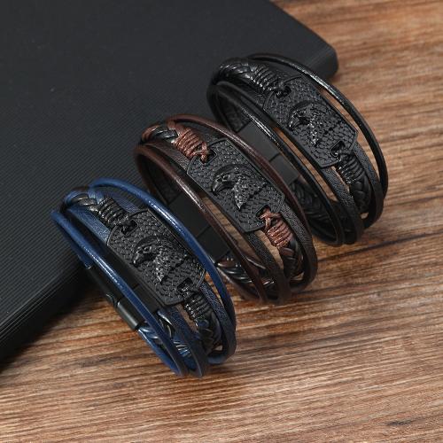 PU leder koord armbanden, Zinc Alloy, met Magneet & PU & Wax, plated, multilayer & voor de mens, meer kleuren voor de keuze, nikkel, lood en cadmium vrij, Verkocht door PC