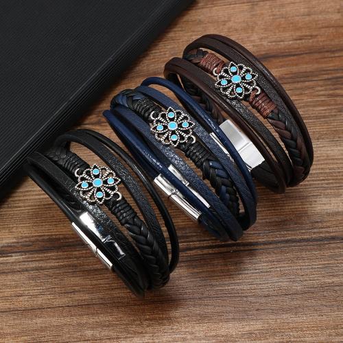 PU leder koord armbanden, Zinc Alloy, met PU & Wax, plated, multilayer & voor de mens, meer kleuren voor de keuze, nikkel, lood en cadmium vrij, Verkocht door PC