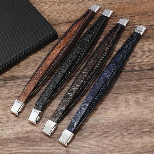 Pulseras de Cordón de PU, aleación de zinc, con Cuero de PU & Cordón de cera, chapado, multicapa & para hombre, más colores para la opción, libre de níquel, plomo & cadmio, longitud 21.5 cm, Vendido por UD