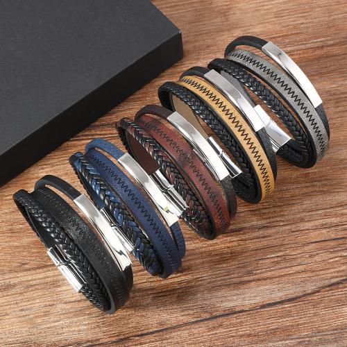 PU Leather Cord Bracelets Zinc Alloy with Magnet & PU Leather & Wax Cord plated three layers & for man nickel lead & cadmium free Length 21.5 cm Sold By PC