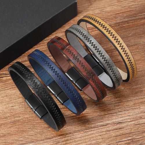 Bracelets cordon PU, alliage de zinc, avec cuir PU, Placage, pour homme, plus de couleurs à choisir, protéger l'environnement, sans nickel, plomb et cadmium, Longueur 21.5 cm, Vendu par PC