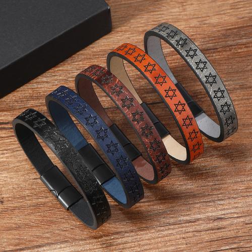 Pulseras de Cordón de PU, aleación de zinc, con Imán & Cuero de PU & Cordón de cera, chapado, para hombre, más colores para la opción, libre de níquel, plomo & cadmio, longitud 21.5 cm, Vendido por UD