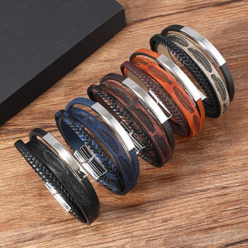 Bracelets cordon PU, alliage de zinc, avec cuir PU & corde de cire, Placage, trois couches & pour homme, plus de couleurs à choisir, protéger l'environnement, sans nickel, plomb et cadmium, Longueur 21.5 cm, Vendu par PC