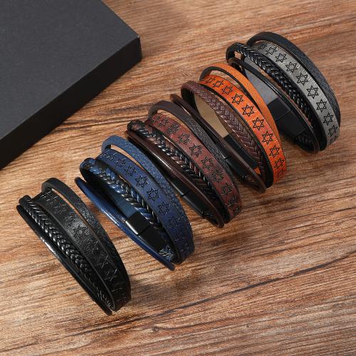 PU Leather Cord Bracelets Zinc Alloy with Magnet & PU Leather & Wax Cord plated multilayer & for man nickel lead & cadmium free Length 21.5 cm Sold By PC