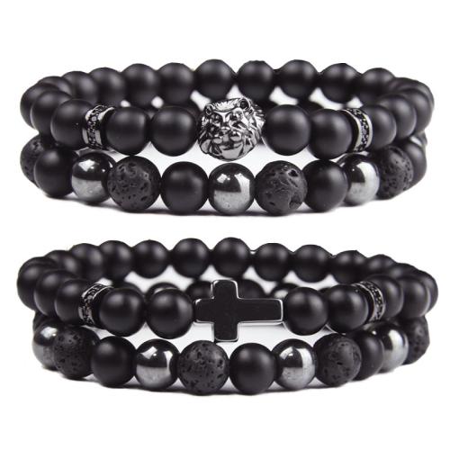 Bracelets de pierres précieuses, lave volcanique, avec Abrazine Stone & Hématite, Double couche & styles différents pour le choix & pour homme & avec strass, plus de couleurs à choisir, Longueur 19 cm, Vendu par PC