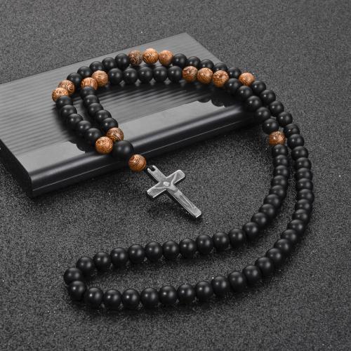 Sweater Chain Necklace Abrazine Stone with Hematite & Wood & for man Length 70 cm Sold By PC