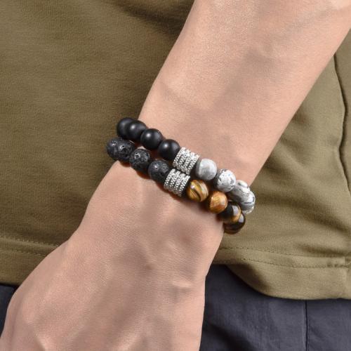 304 Stainless Steel Bracelet with Gemstone Vacuum Ion Plating  & for man Sold By PC