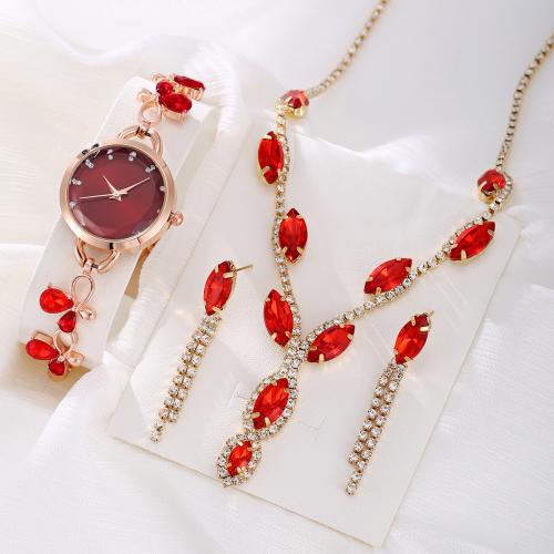 alliage de zinc parure de bijoux, avec verre & Acier inoxydable 304, Placage, styles différents pour le choix & pour femme & avec strass, watch length 30cm, bracelet length 16-18cm, necklace length 40-45cm, Taille:7, Vendu par PC