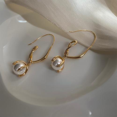 Zinc Alloy Drop Earrings with Plastic Pearl fashion jewelry & for woman golden Sold By Pair