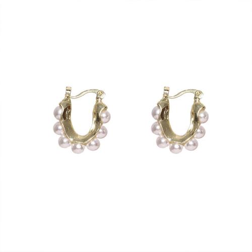 Sinc Alloy Earrings, le Pearl Plaisteacha, jewelry faisin & do bhean, órga, 25x24mm, Díolta De réir Péire