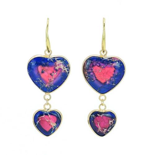 Natural Gemstone Earrings Brass with Natural Stone Heart fashion jewelry & for woman blue 50mm Sold By Pair