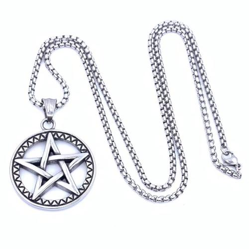 Chaîne en acier inoxydable Collier Sweater, Acier inoxydable 304, Pentagram, longueur différente pour le choix & styles différents pour le choix & pour homme, 33mm, Vendu par PC