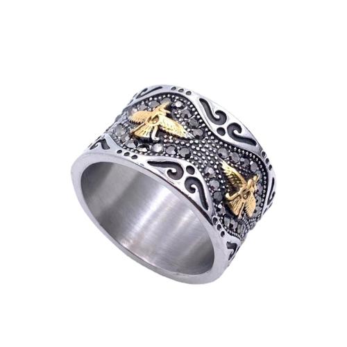 Strass roestvrij staal vinger ring, 304 roestvrij staal, verschillende grootte voor keus & voor de mens & met strass, Verkocht door PC