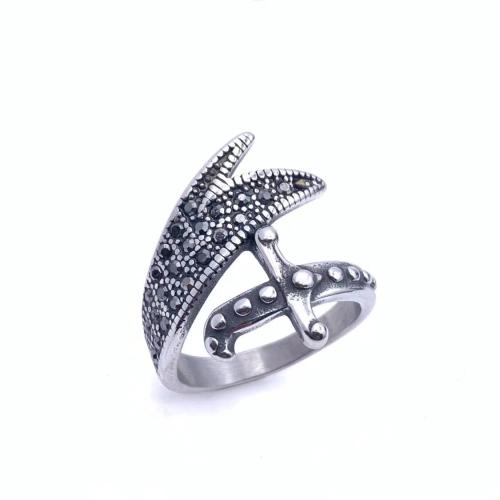 Rhinestone Stainless Steel Finger Ring 304 Stainless Steel & for man & with rhinestone Sold By PC