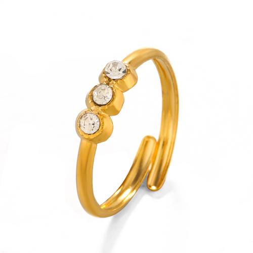 Anillo de dedo acero inoxidable del Rhinestone, acero inoxidable 304, 18K chapado en oro, Joyería & para mujer & con diamantes de imitación, dorado, Vendido por UD